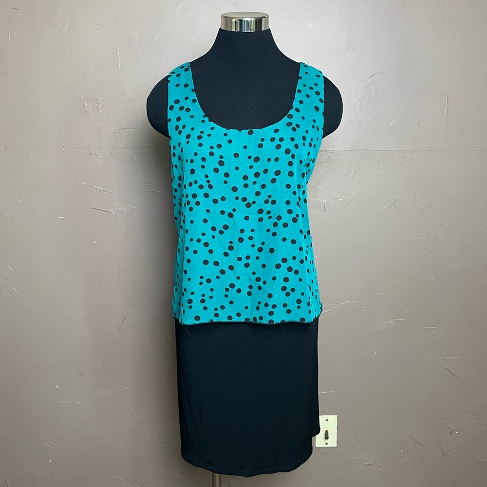 #0023- Espresso Dress
Teal and Black Polka Dot 
Size XL